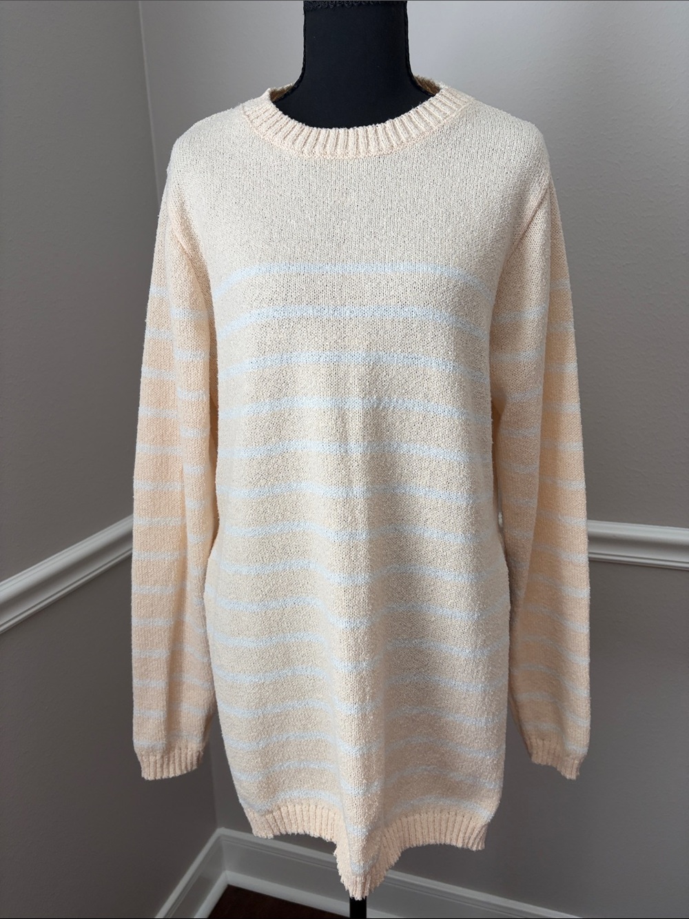 Cream & White Striped Women's Cozy Crewneck Sweater Set